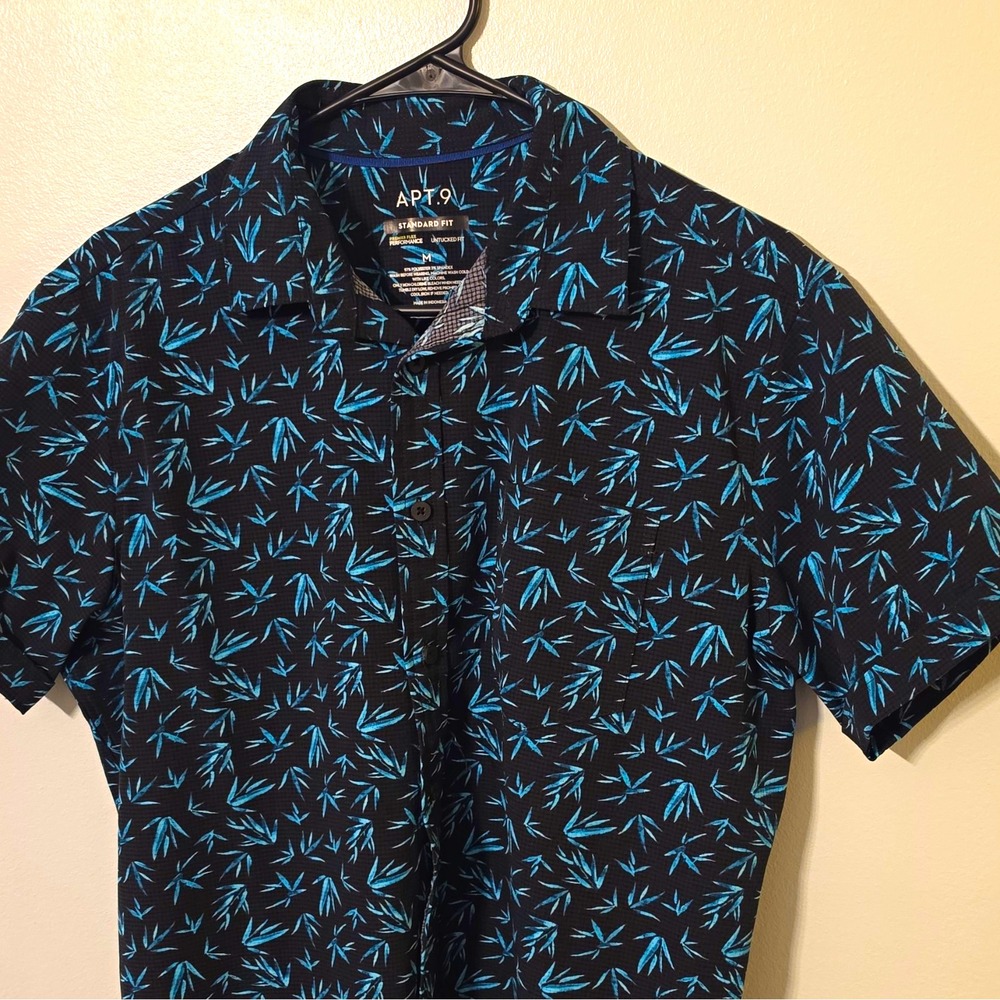 Apt. 9 Men's Woven Polyester/Spandex SS Floral Button-Up M Black/Blue #330